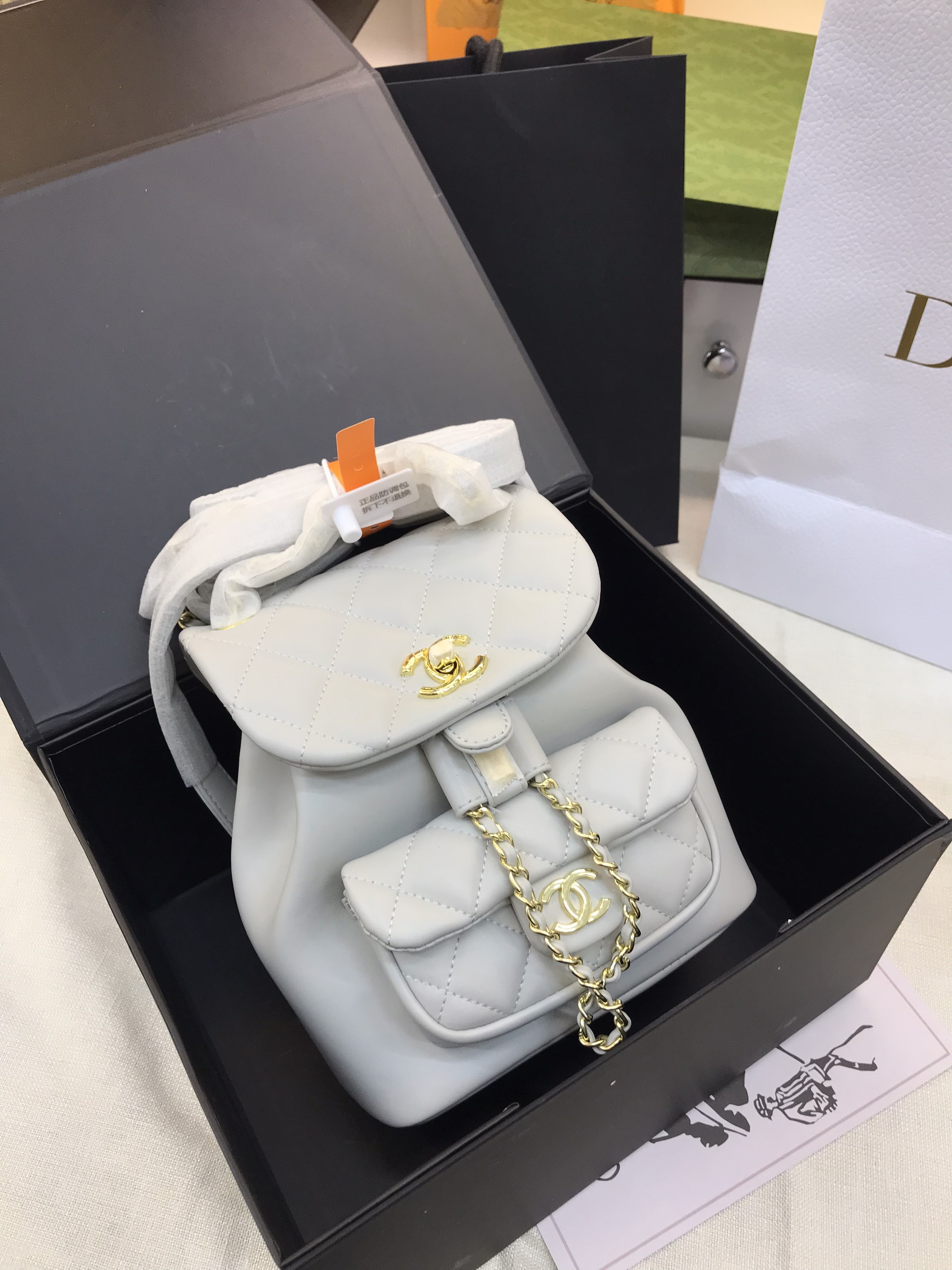 Balo Chanel Duma Super Màu Xám Size 18cm